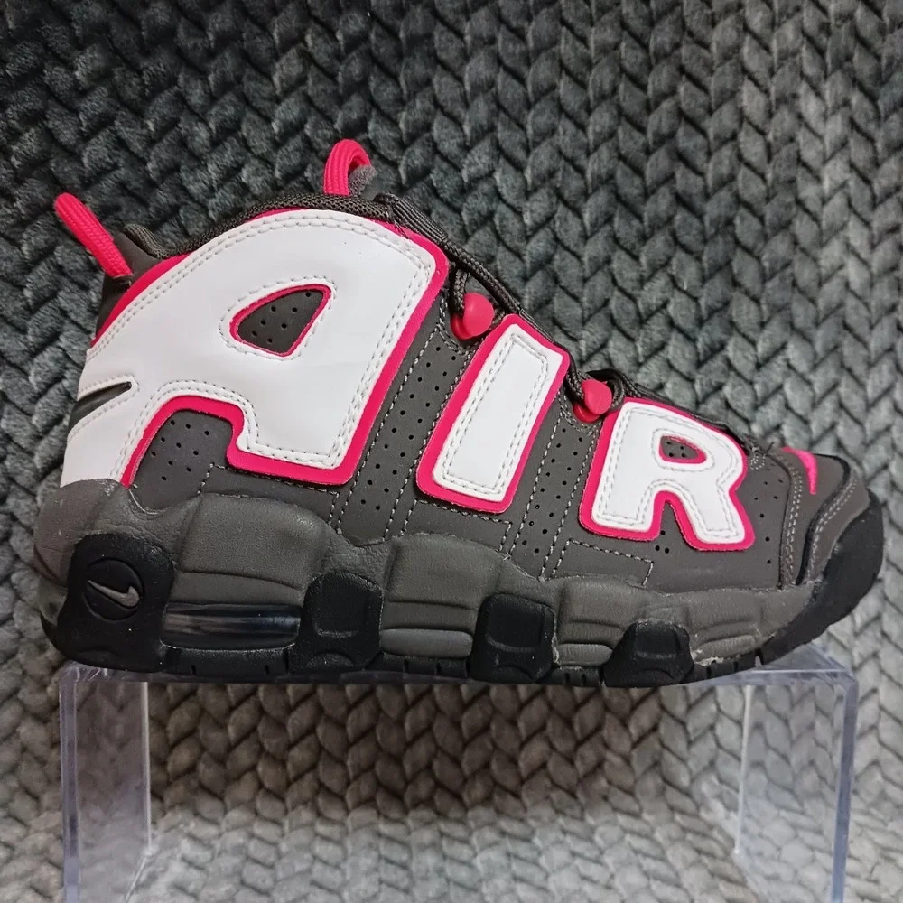 Nike Air More Uptempo GS Medium Ash Red White Black Basketball Shoes Size 4Y